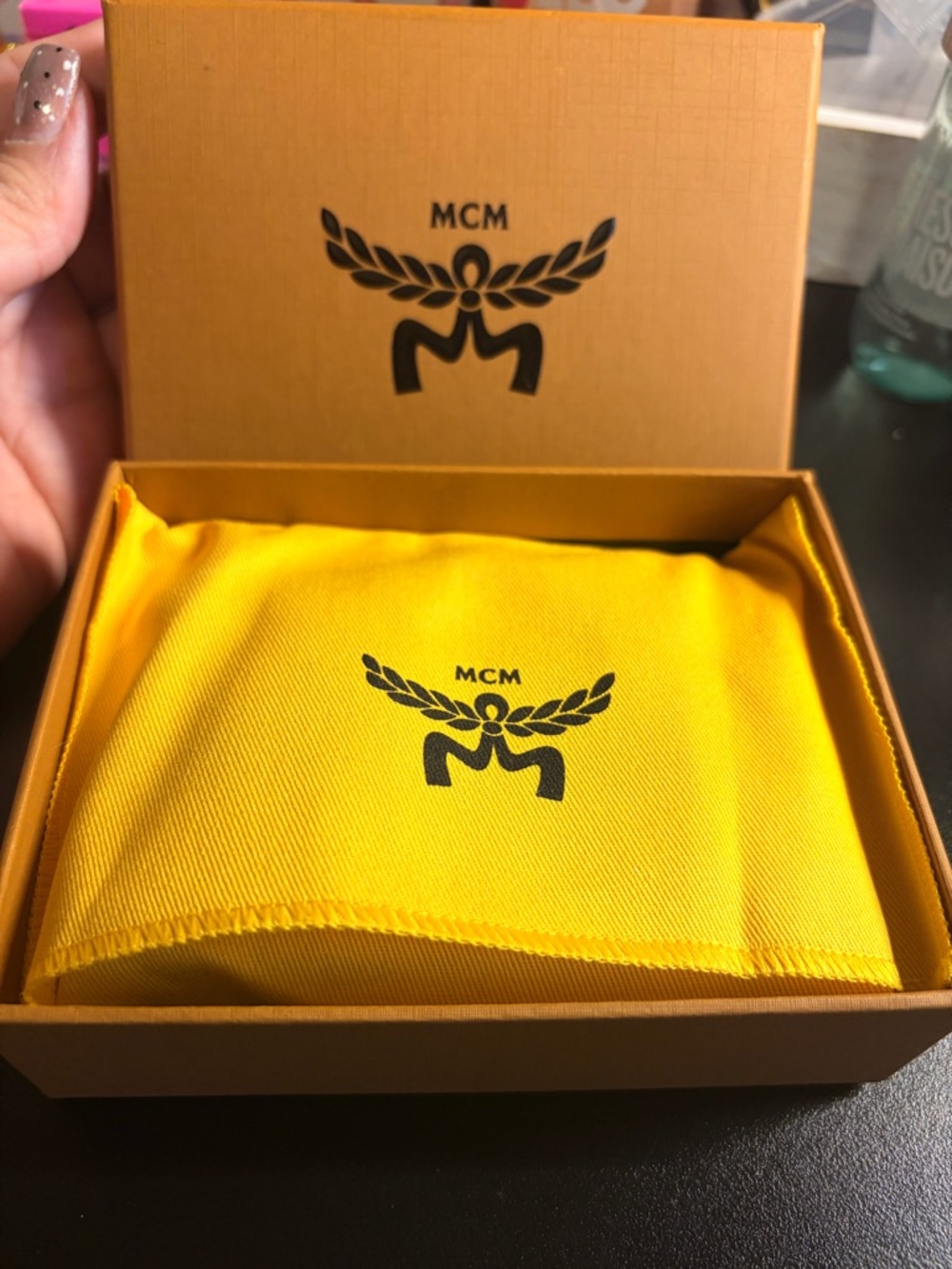 MCM Cognac Leather Envelope Wallet with Gold Logo - Picture 8 of 8
